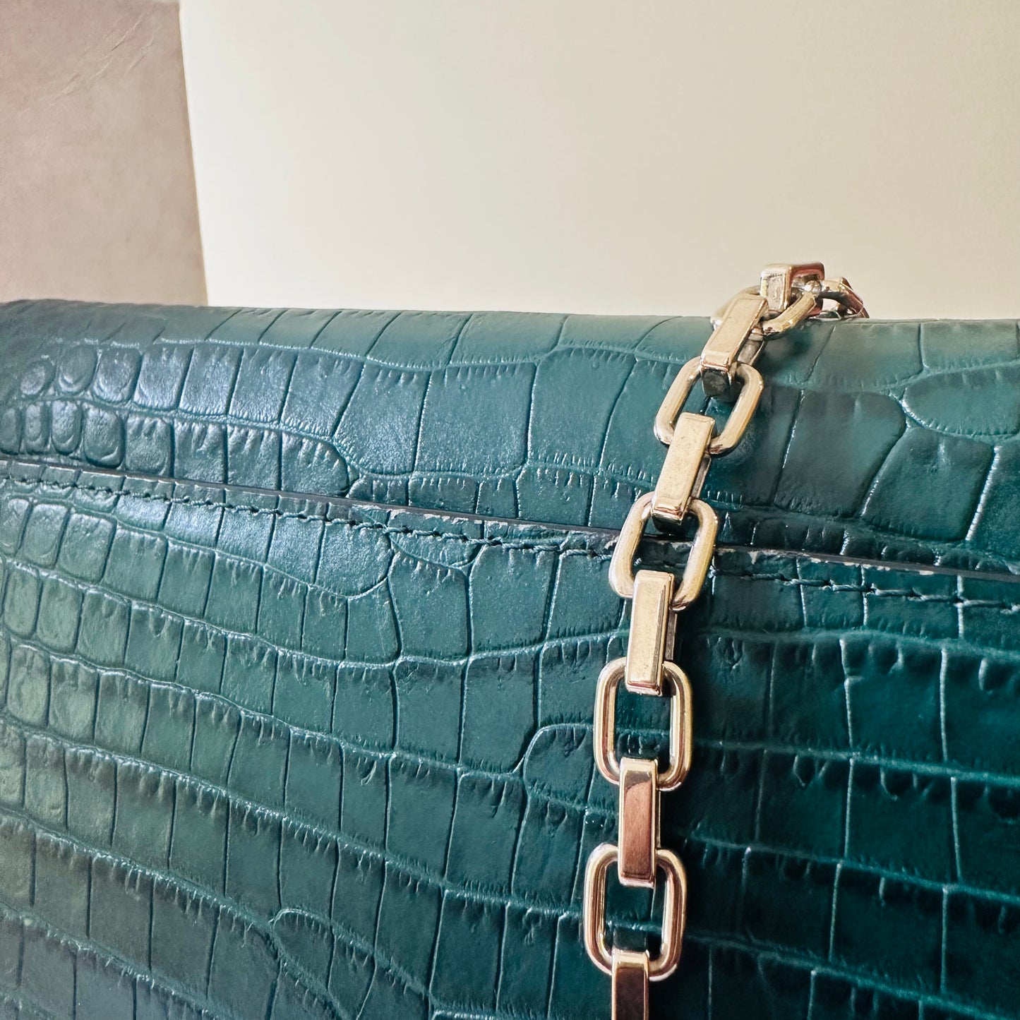 Jimmy Choo Green Embossed Leather Palace Chain Clutch