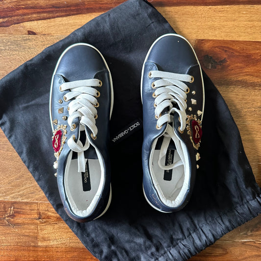 Dolce & Gabbana Blue Embellished Sneakers - Size 35.5