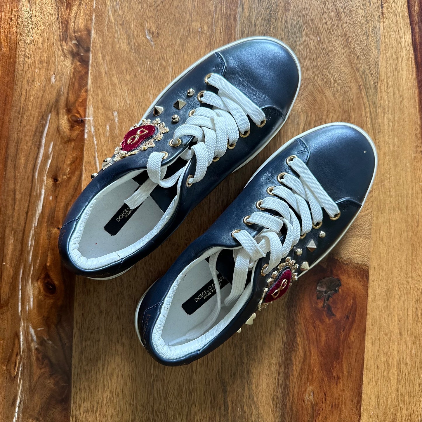 Dolce & Gabbana Blue Embellished Sneakers - Size 35.5