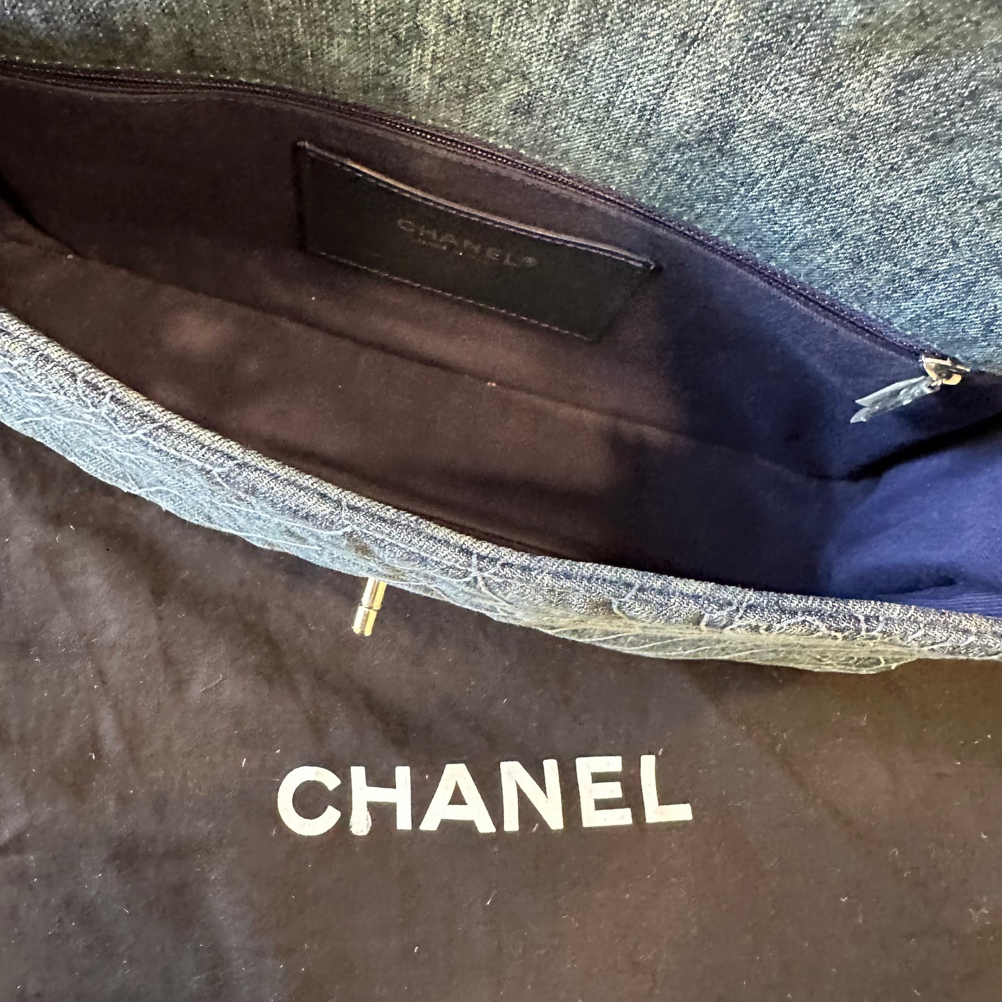 Chanel Denim Camilia Single Flap Bag