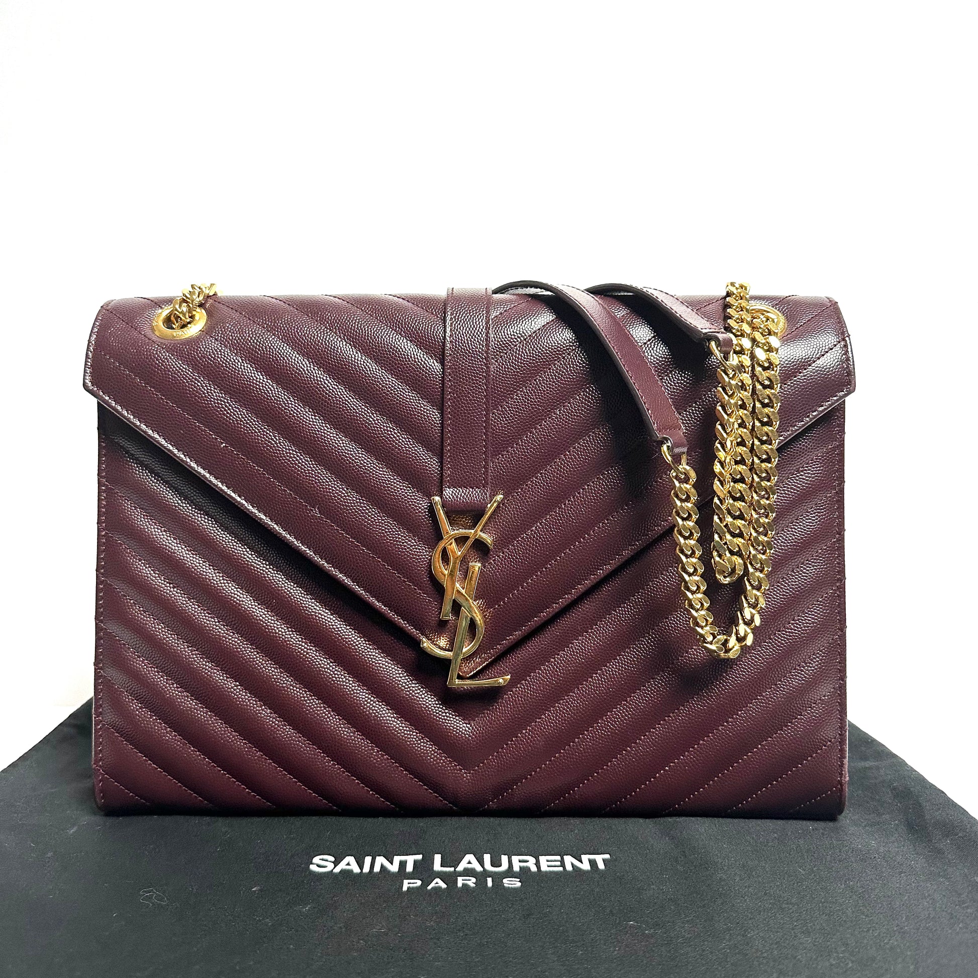 Saint Laurent Burgundy Matelasse Leather Large Monogram Envelope Shoulder  Bag