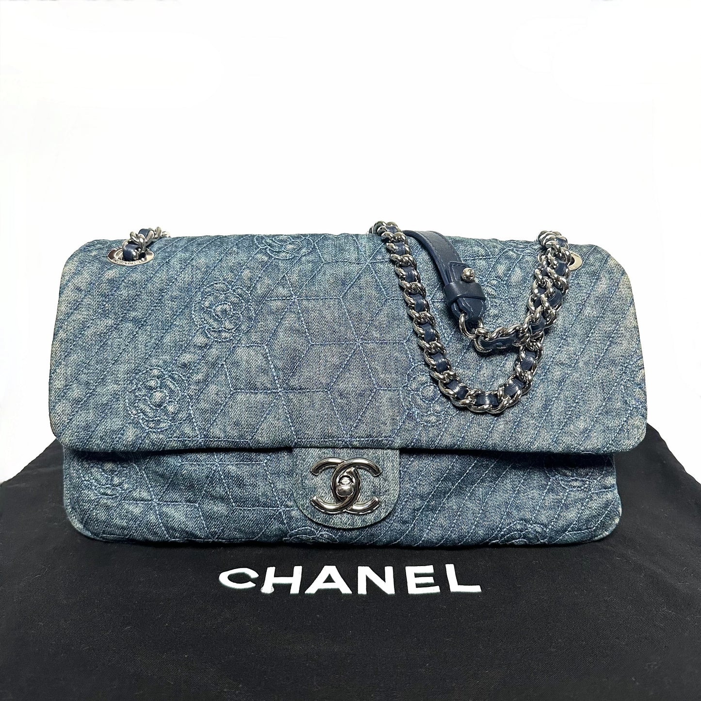 Chanel Denim Camilia Single Flap Bag
