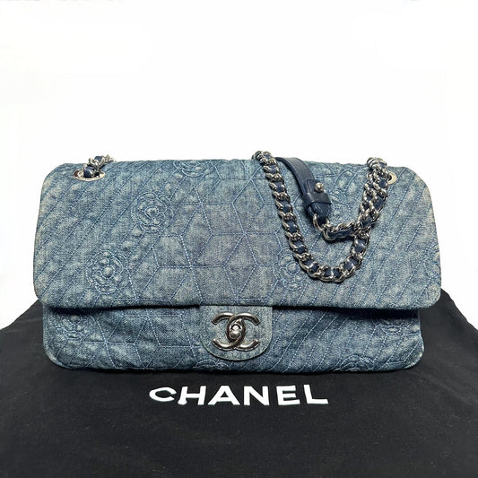 Chanel Denim Camilia Single Flap Bag