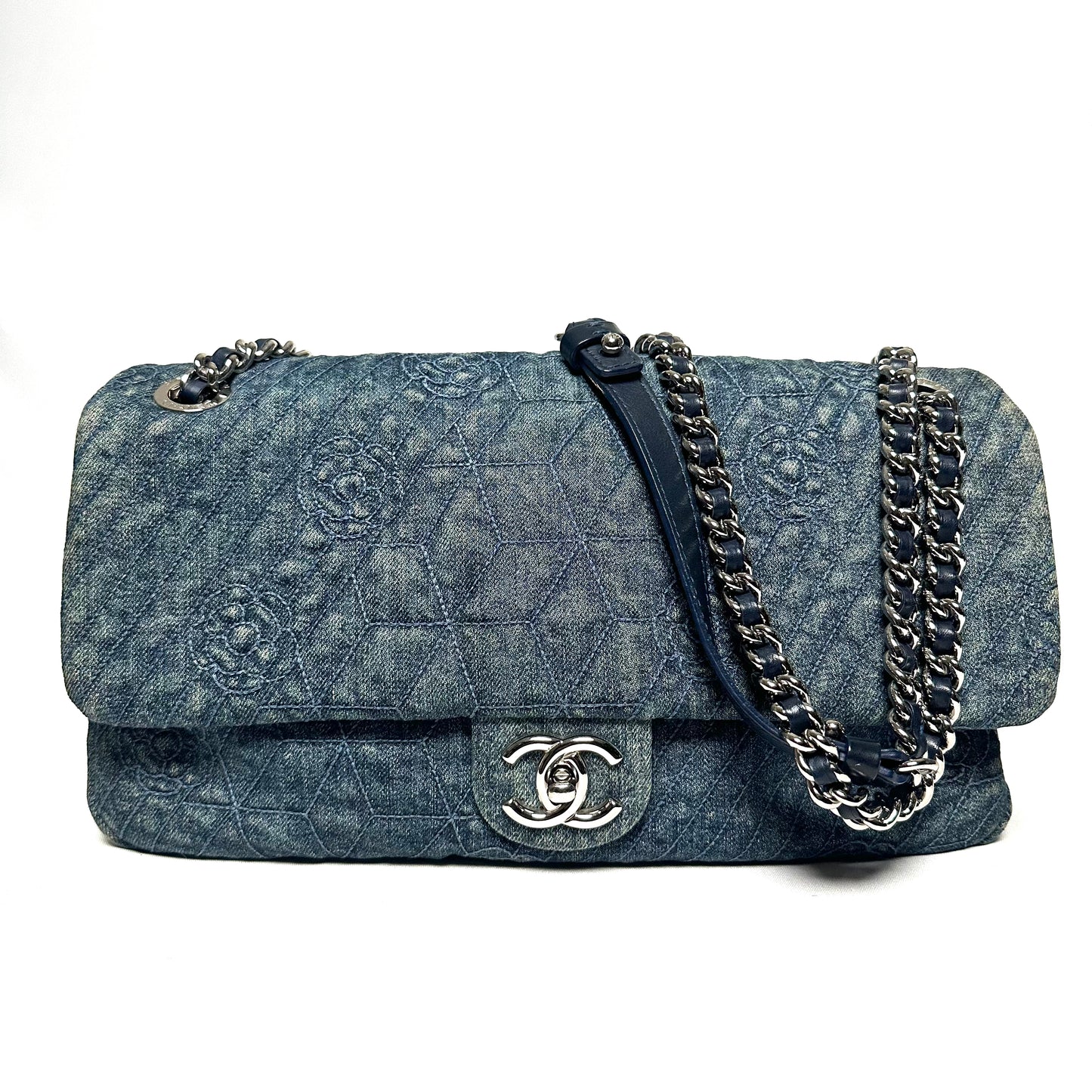 Chanel Denim Camilia Single Flap Bag