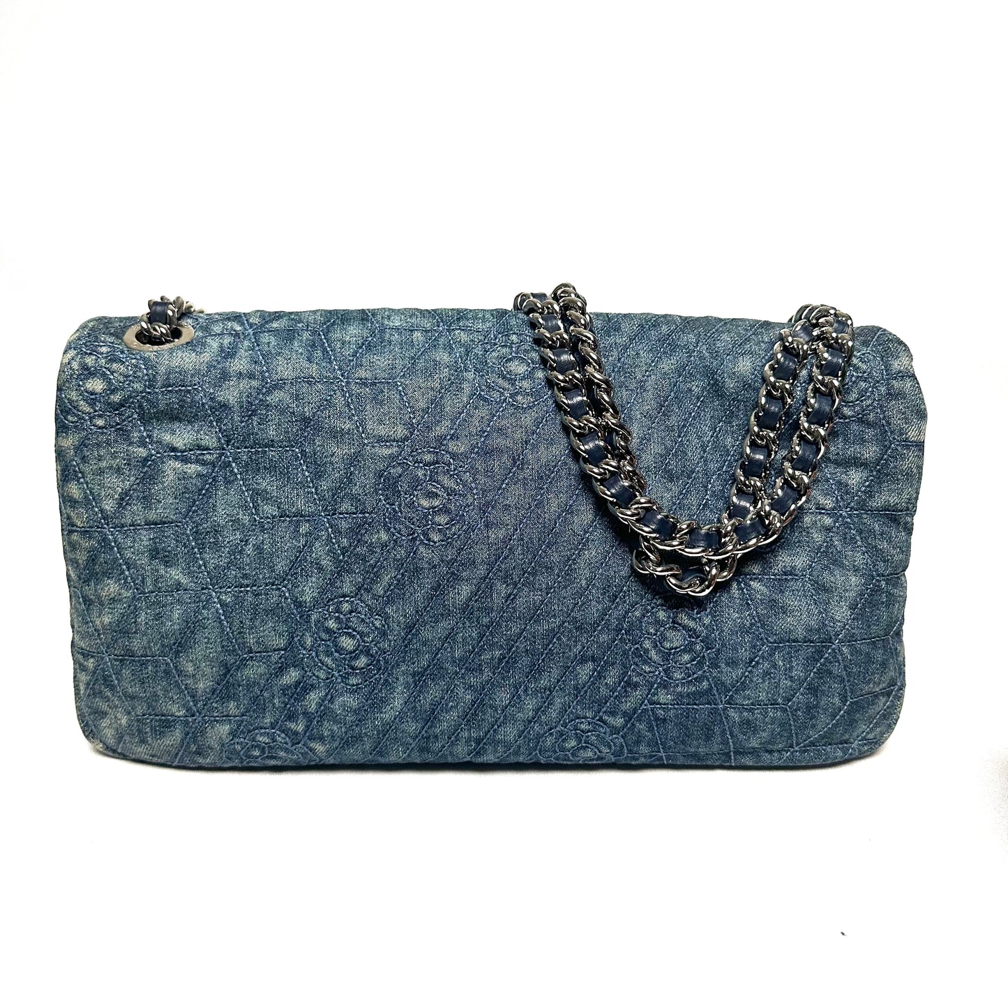 Chanel Denim Camilia Single Flap Bag