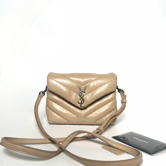 Saint Laurent Beige Leather Matelassé Toy Loulou Bag