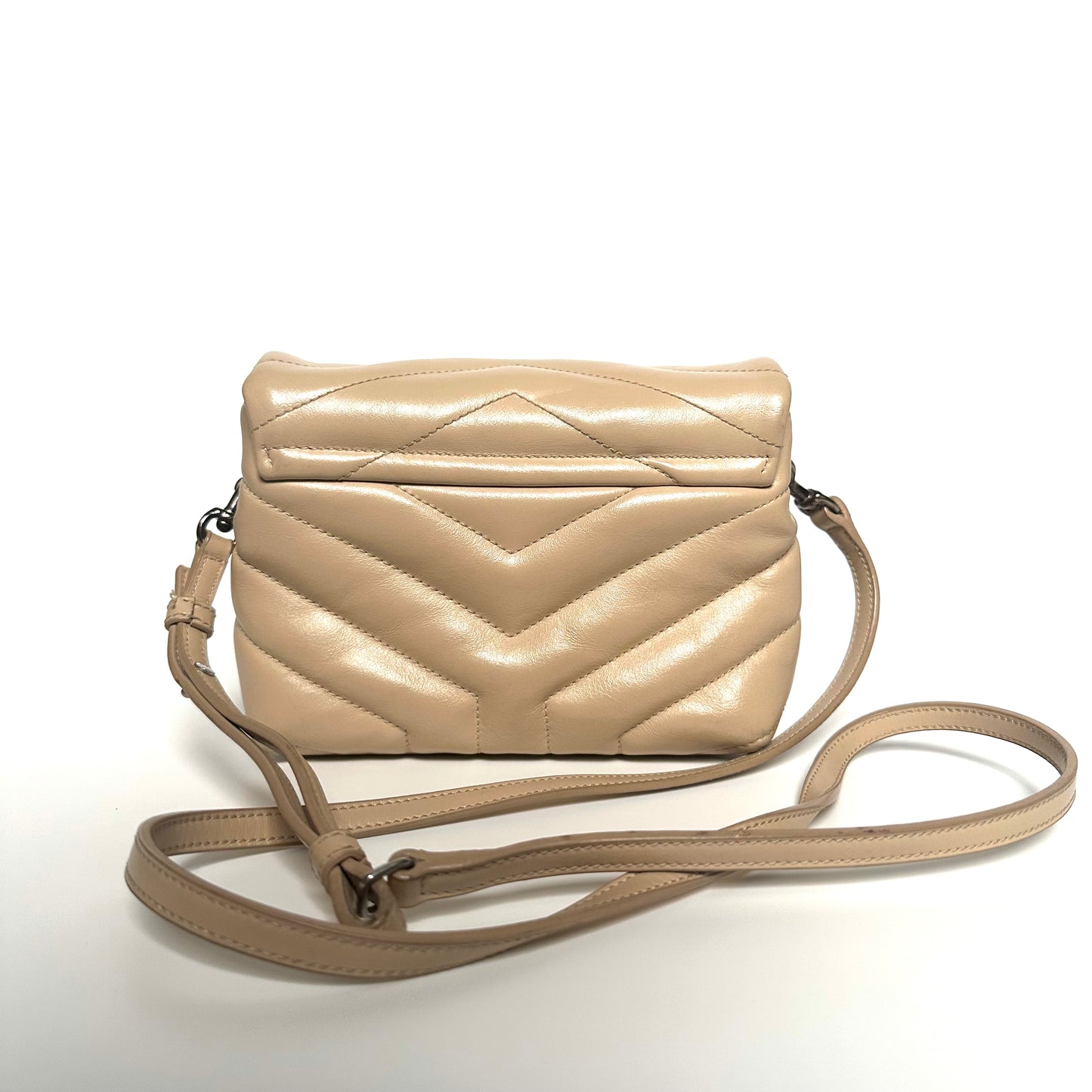 Saint Laurent Beige Leather Matelassé Toy Loulou Bag