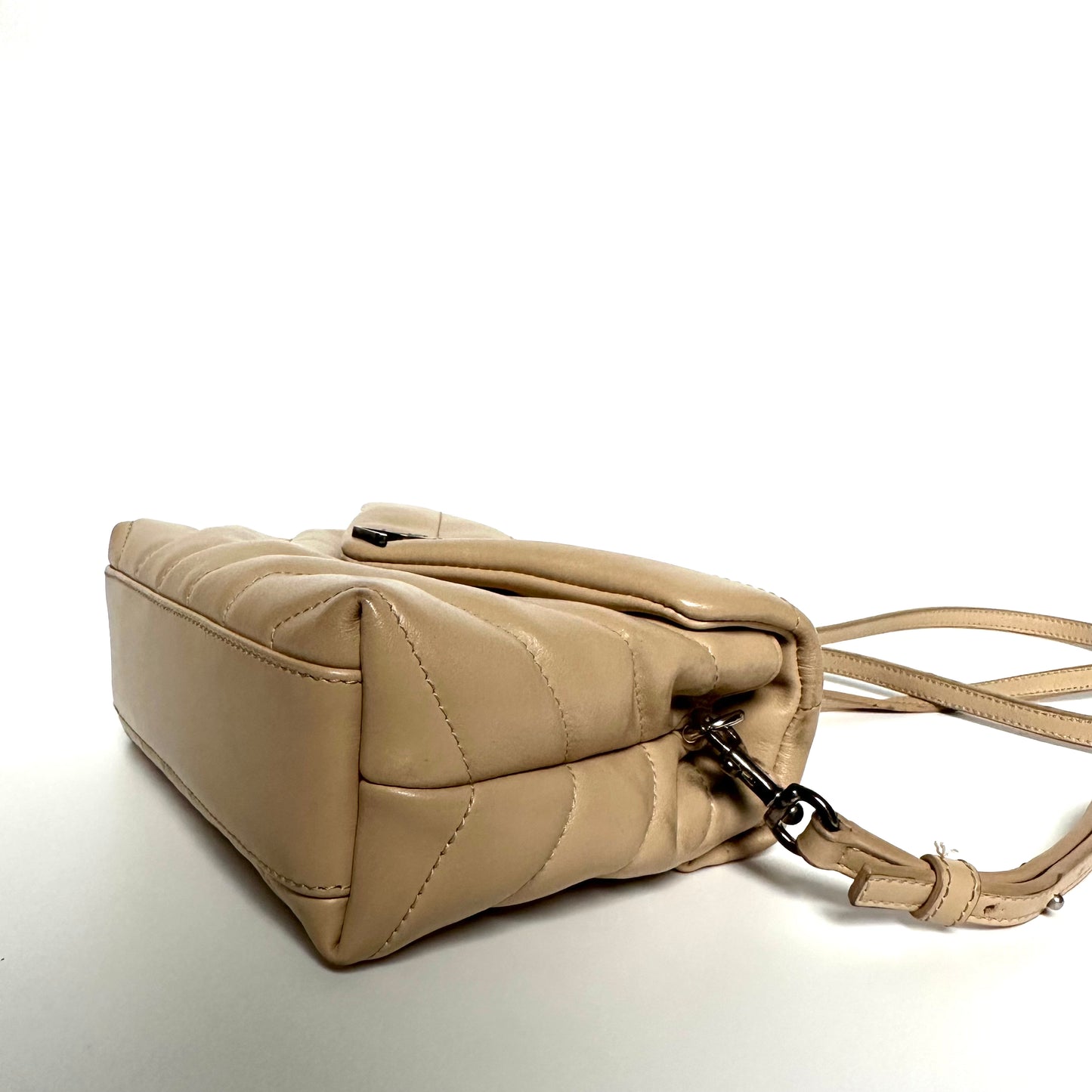 Saint Laurent Beige Leather Matelassé Toy Loulou Bag