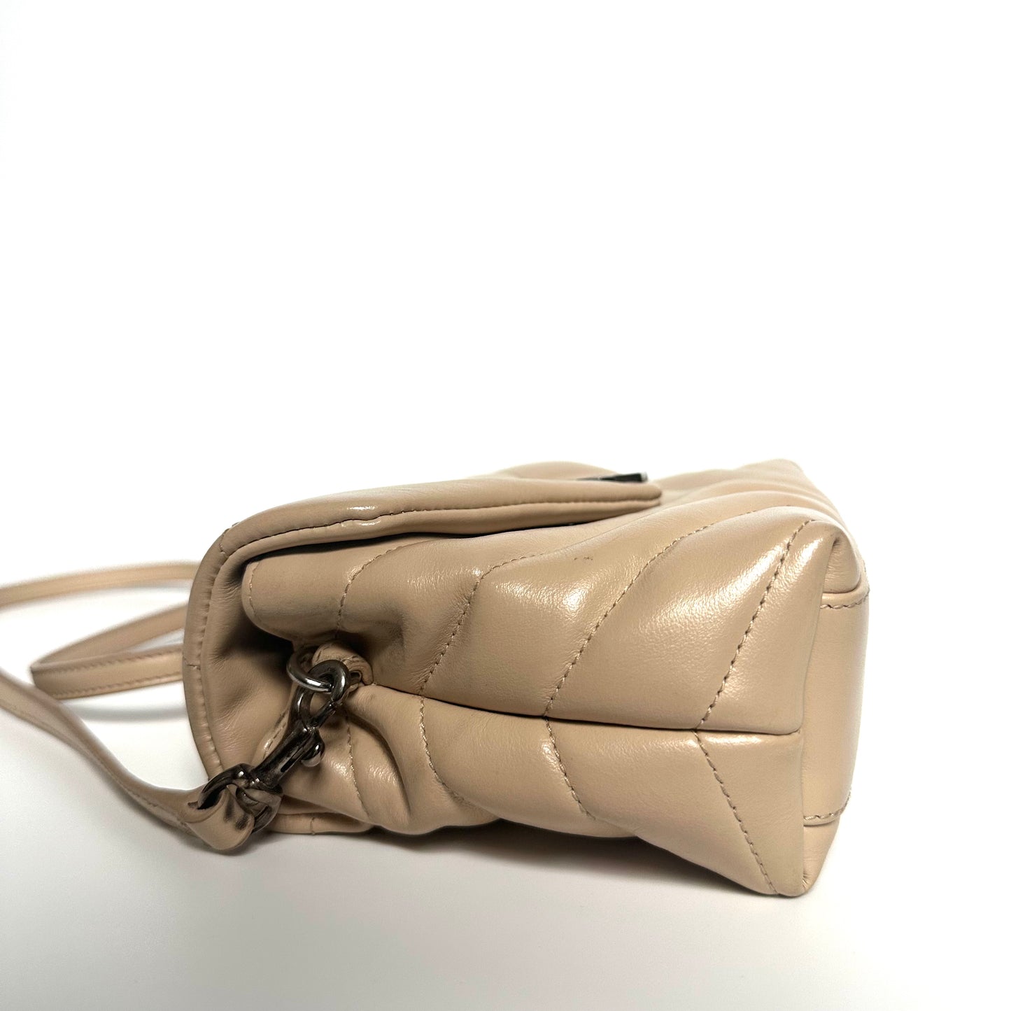 Saint Laurent Beige Leather Matelassé Toy Loulou Bag