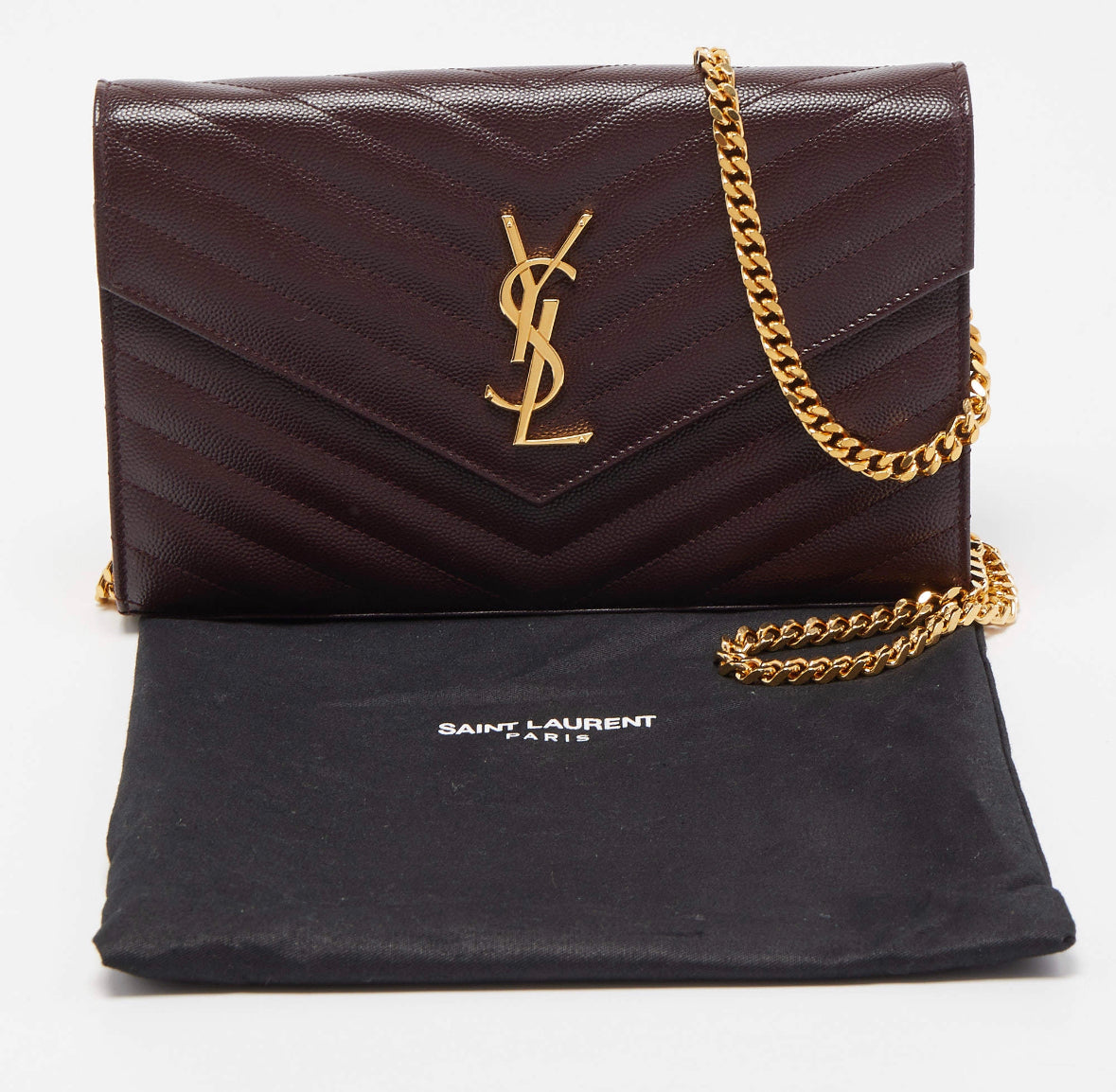 Saint Laurent Cassandre Matelassé Leather Wallet on Chain