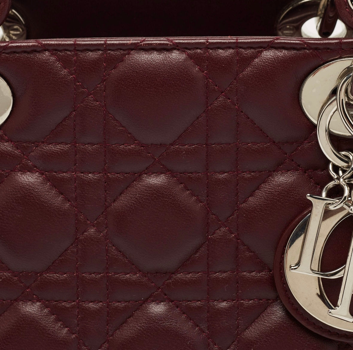 Christian Dior Cannage Leather Medium Lady Dior in Burgundy Lambskin