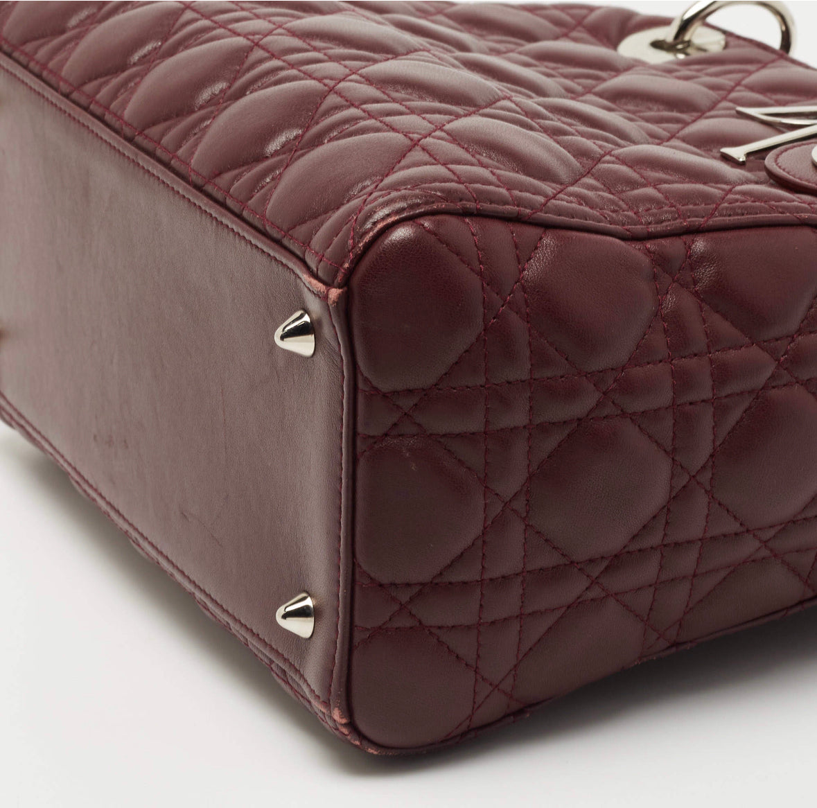 Christian Dior Cannage Leather Medium Lady Dior in Burgundy Lambskin