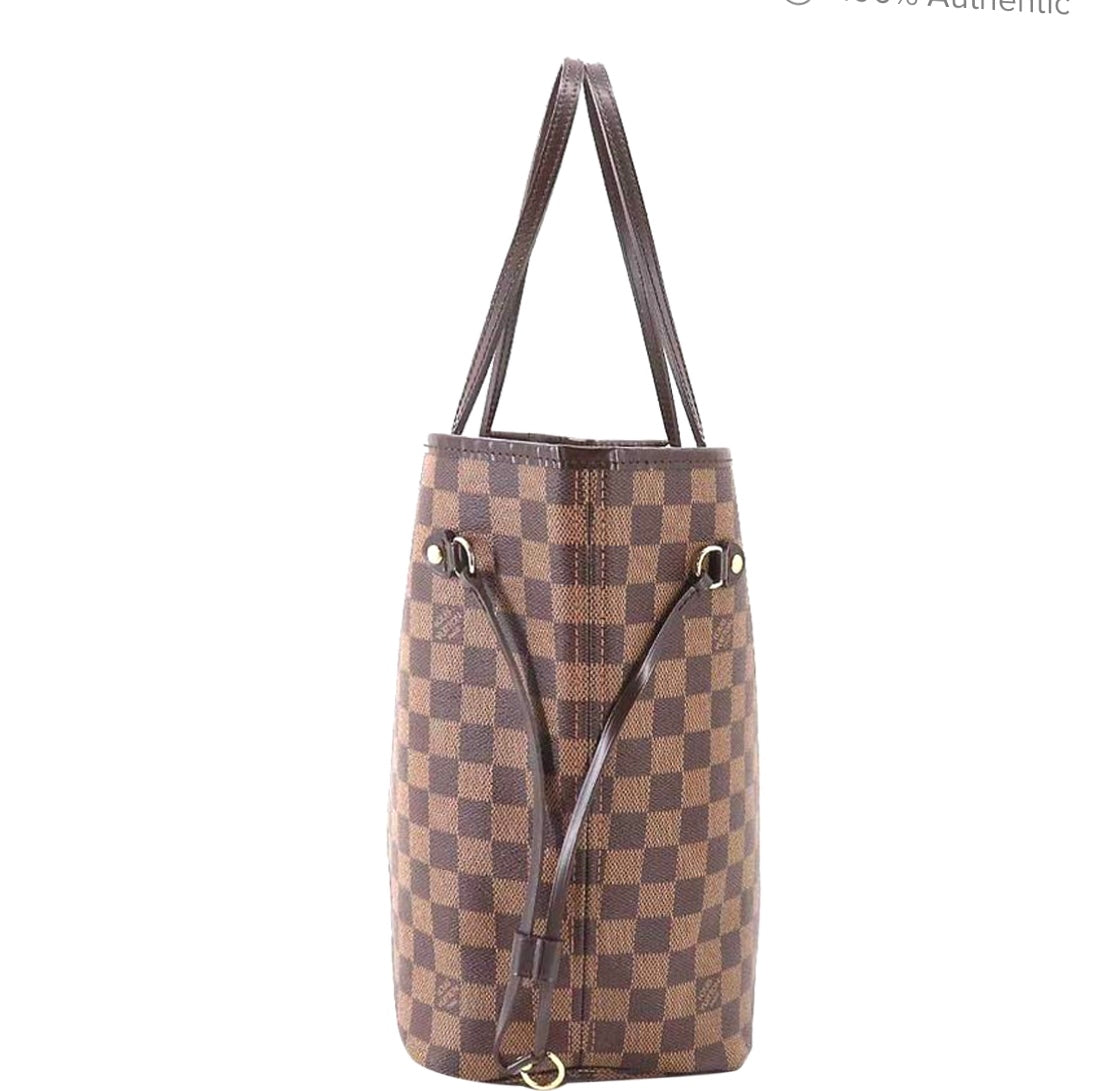 Louis Vuitton Damier Ebene Neverfull MM Shoulder Bag Canvas Purse Excellent