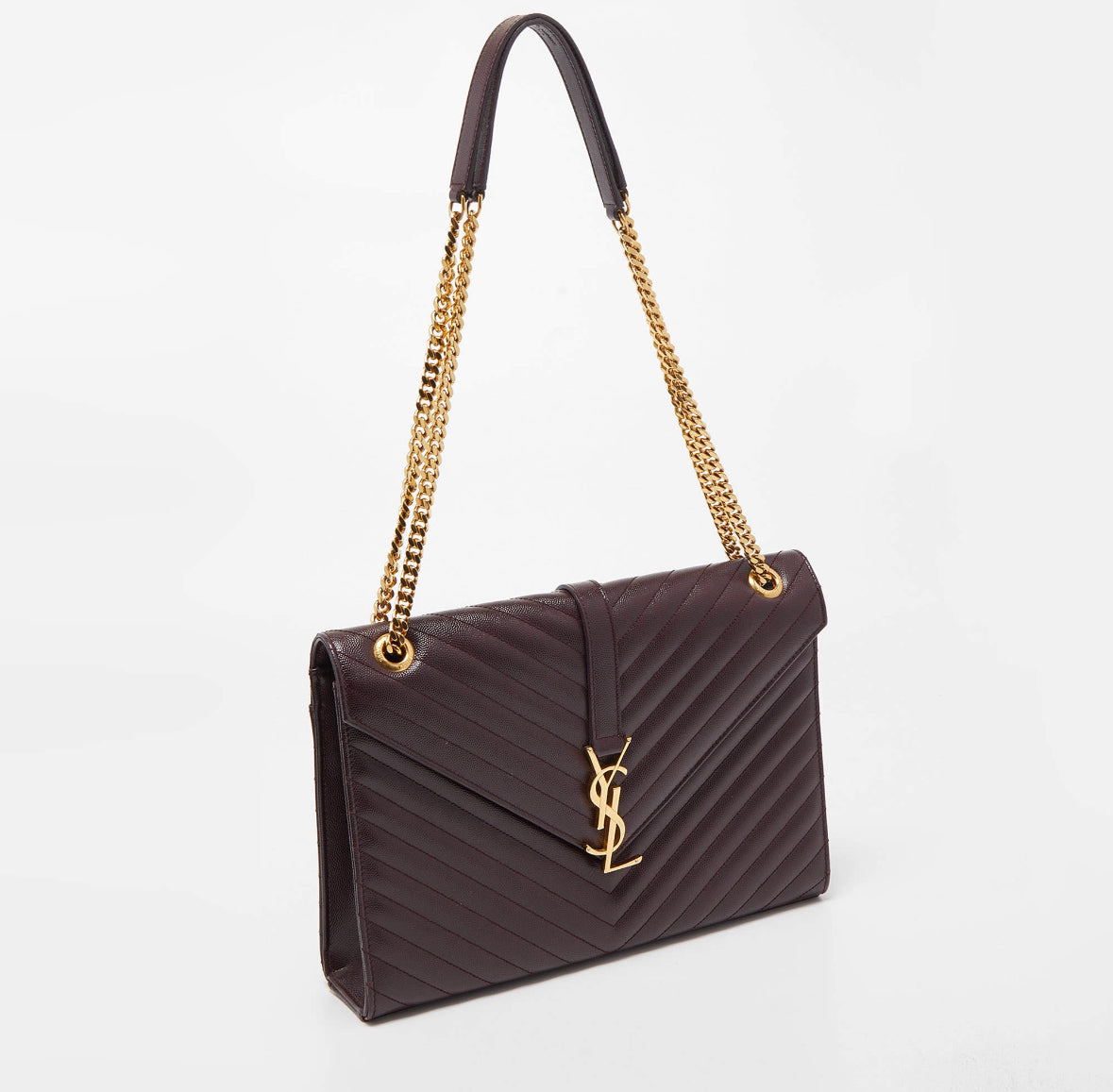 Saint Laurent Burgundy Matelasse Leather Large Monogram Envelope Shoulder Bag