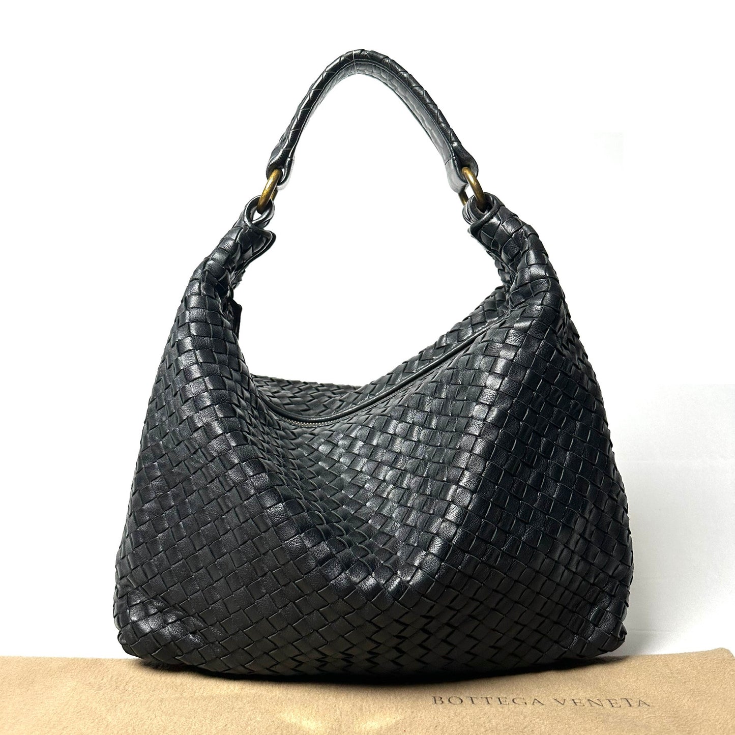 Bottega Veneta Nappa Intrecciato Pyramid Hobo with Antique Gold Hardware
