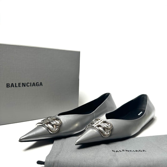 Balenciaga Silver Leather Ballet Flats - Size 40