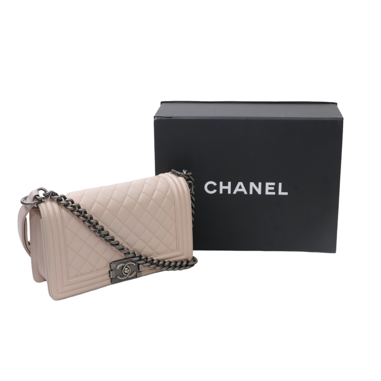 Chanel New Medium Boy Bag in Blush Pink Lambskin Leather