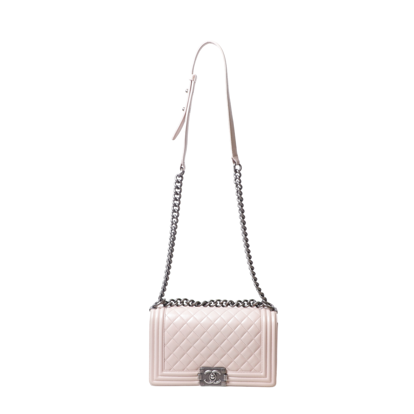 Chanel New Medium Boy Bag in Blush Pink Lambskin Leather