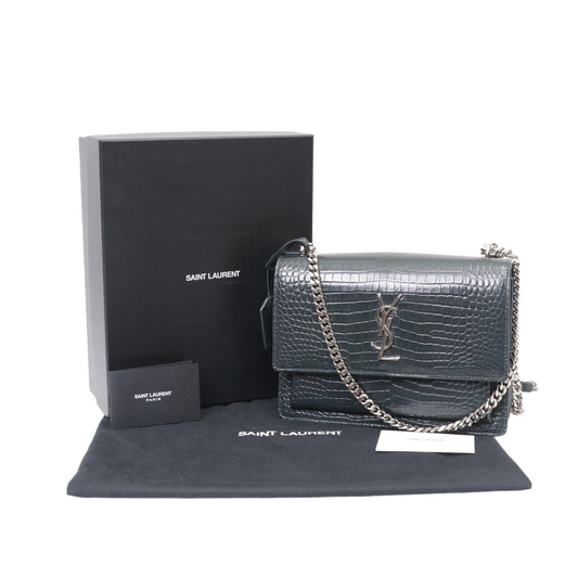 Saint Laurent Medium Croc Embossed Sunset Bag