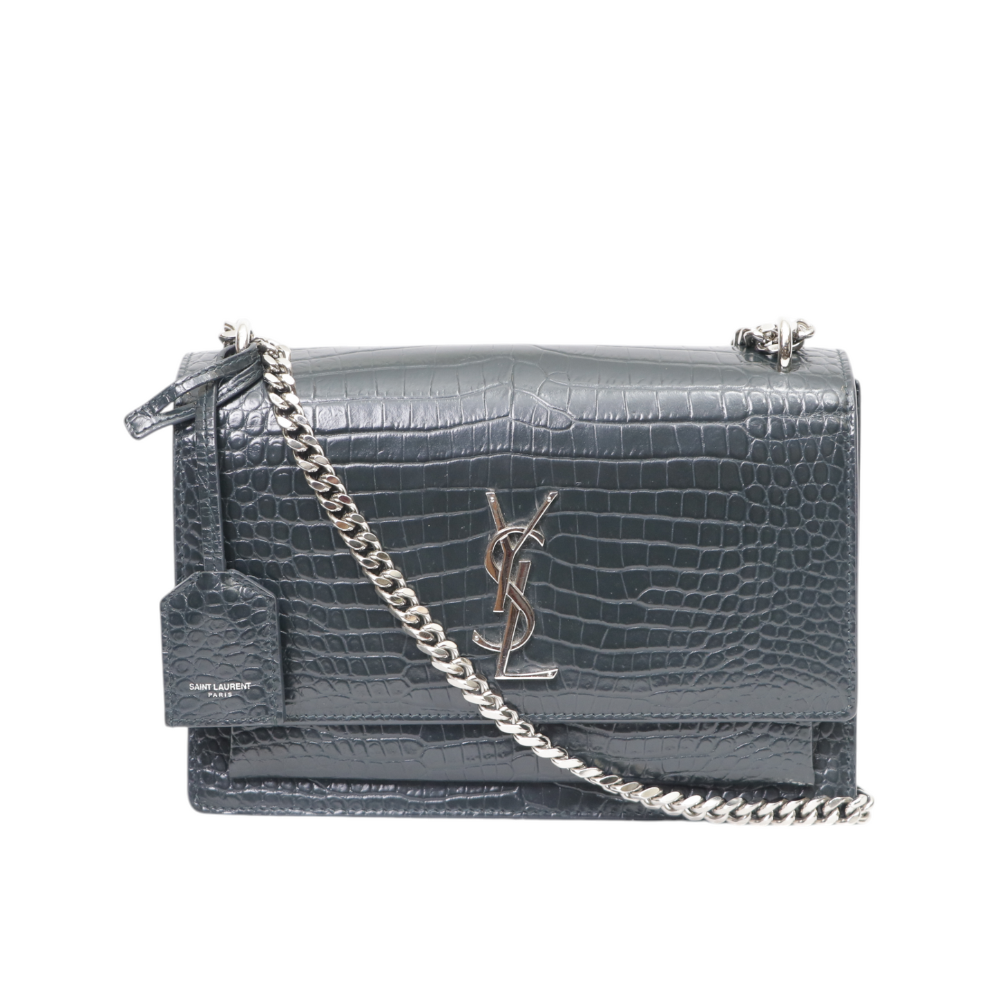 Saint Laurent Medium Croc Embossed Sunset Bag