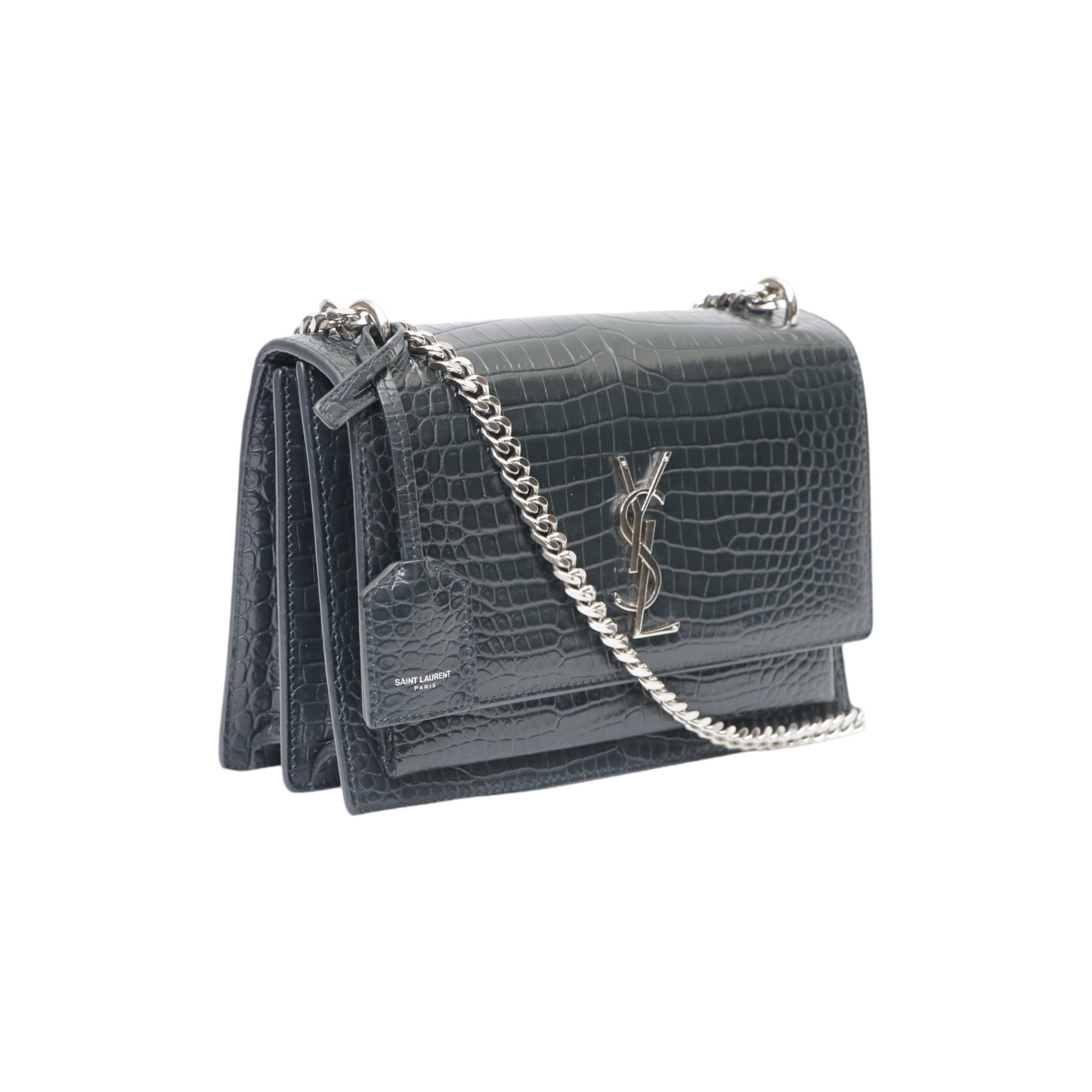 Saint Laurent Medium Croc Embossed Sunset Bag