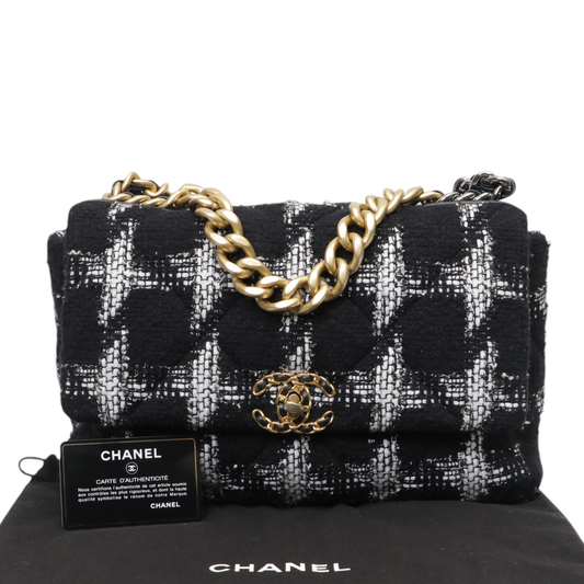Chanel 19 Large Quilted Houndstooth Tweed and Leather Flap Bag
