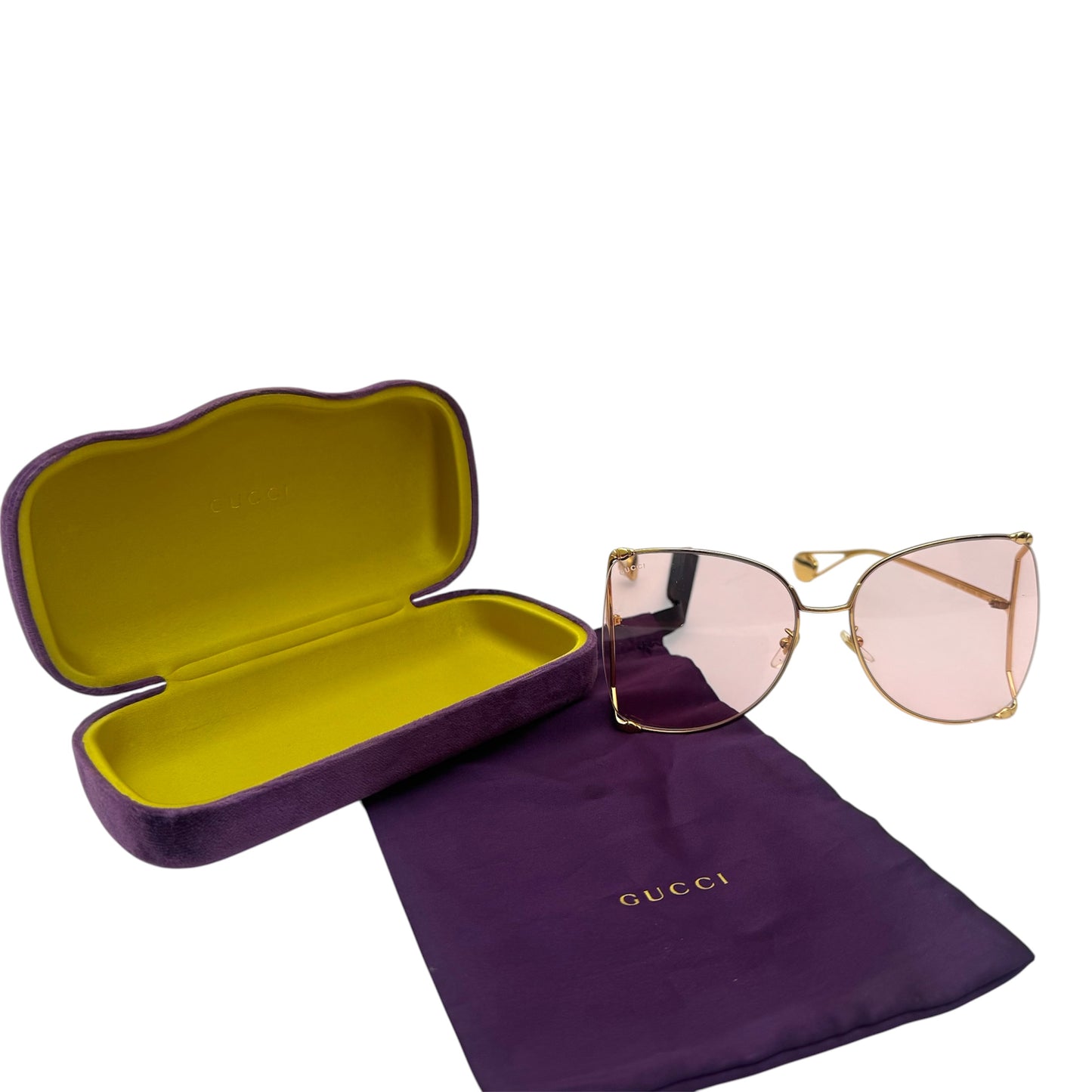 Gucci Oversized Cat-Eye Sunglasses in Gold and Pink
