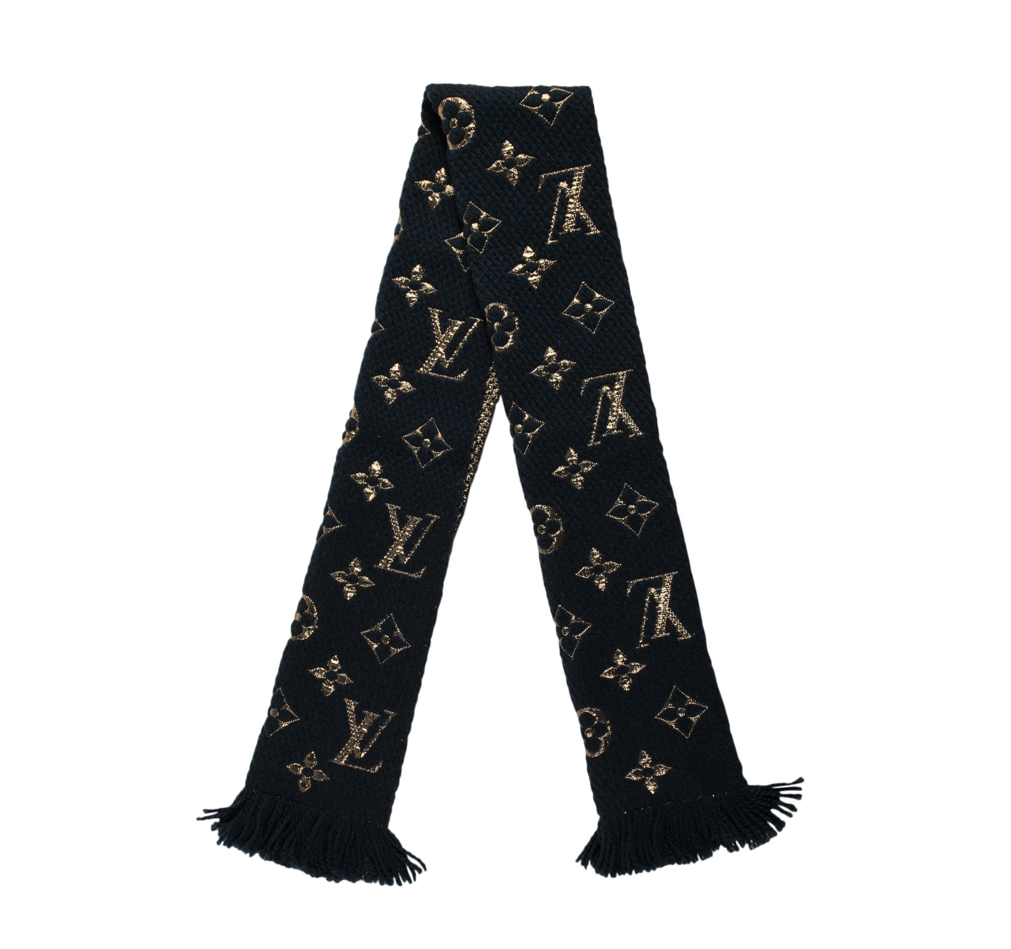 Louis Vuitton Black Wool & Silk Logomania Shine Scarf for Sale in