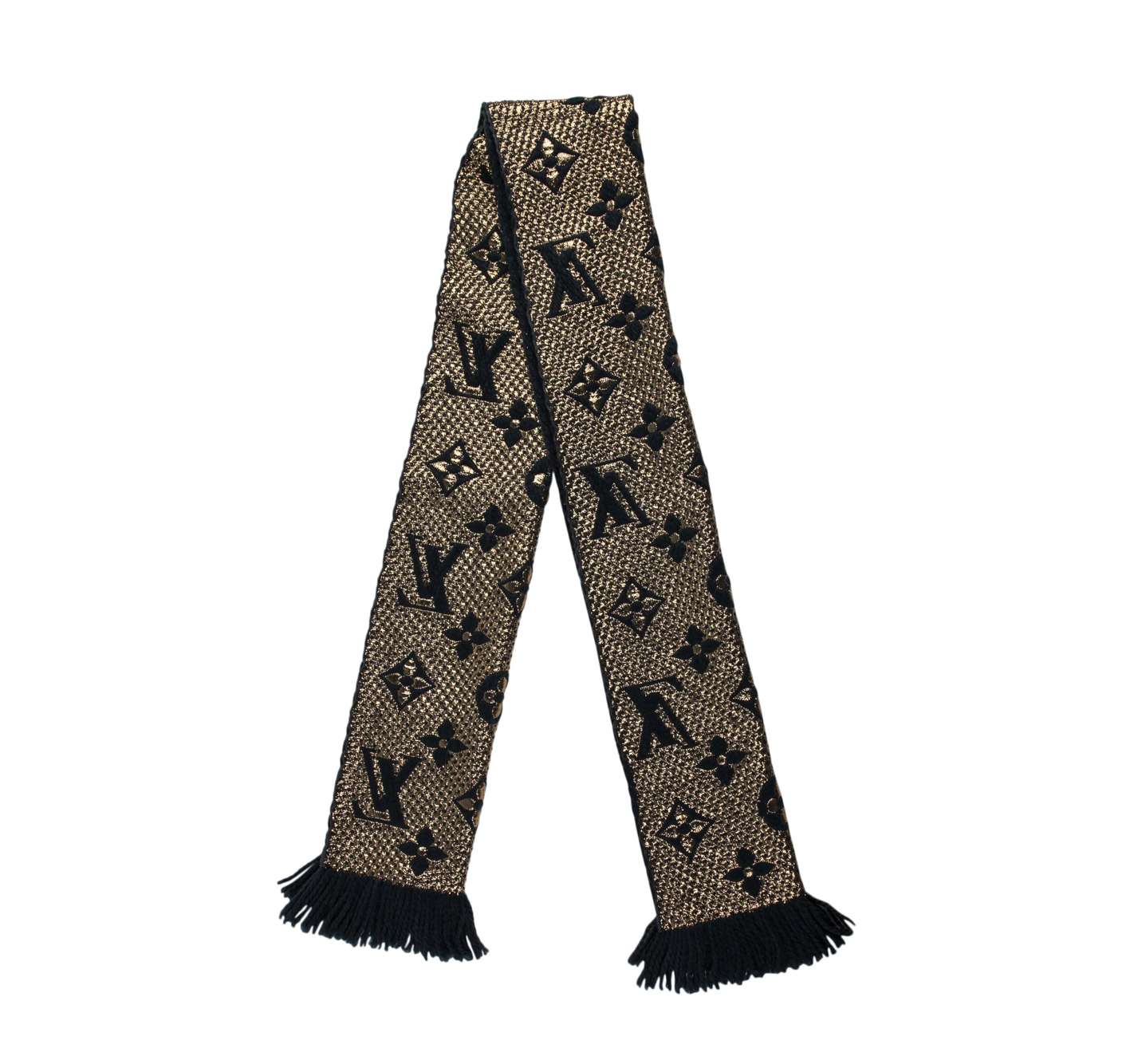 Louis Vuitton Brown And Gold Monogram Logomania Shine Scarf