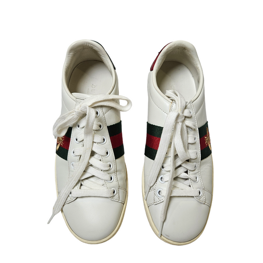 Gucci Web Accent Leather Sneakers - Size 35.5