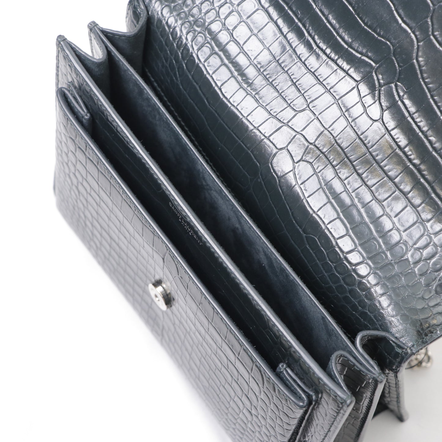 Saint Laurent Medium Croc Embossed Sunset Bag