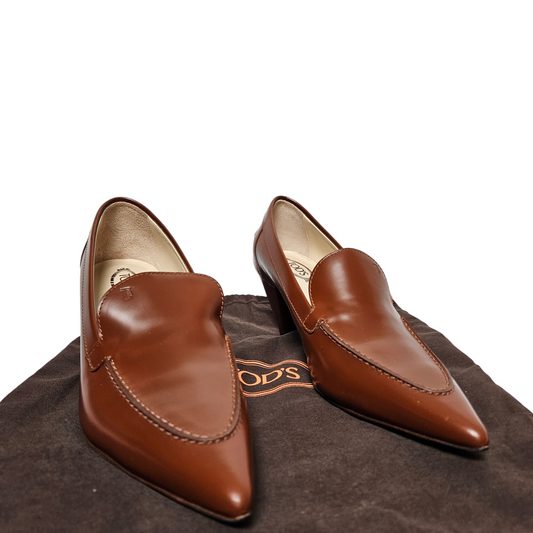 Tod's Brown Leather Pointed Toe Heels