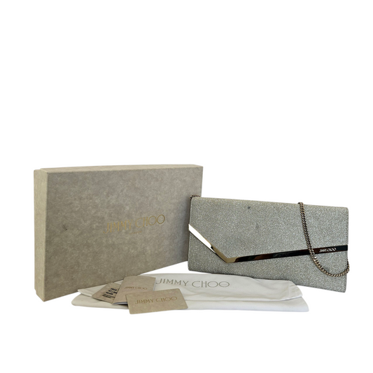 Jimmy Choo Glitter Clutch in Silver
