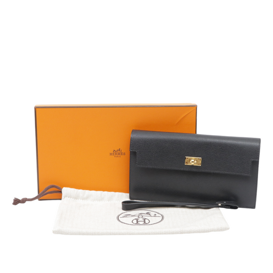 Hermes Kelly Pocket Longue Wallet in Black Chevre Chamkila Leather