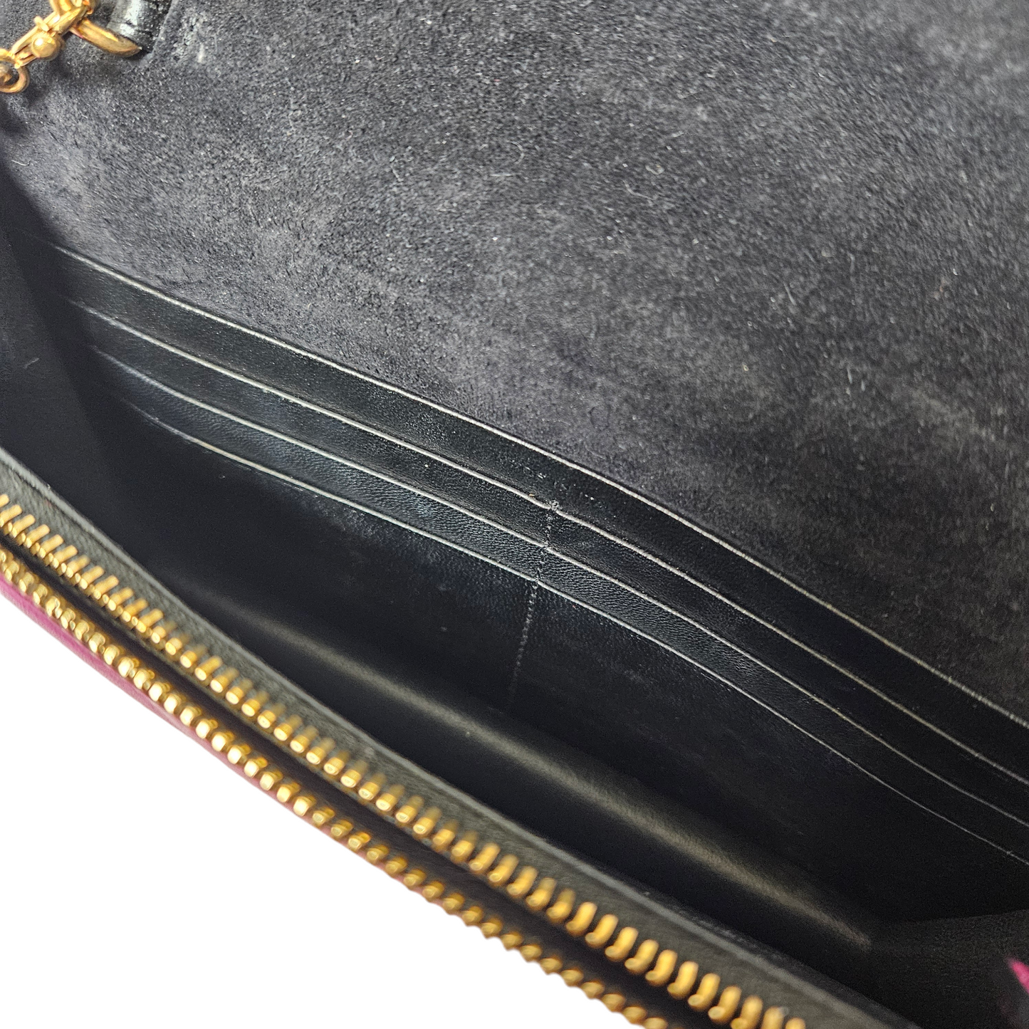 Saint Laurent Metallic Pink Wallet on Chain