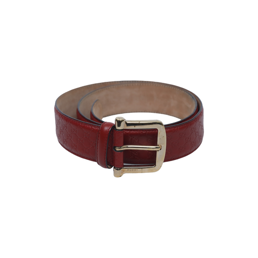 Gucci Red Leather Micro Guccissima Belt - Size 90cm