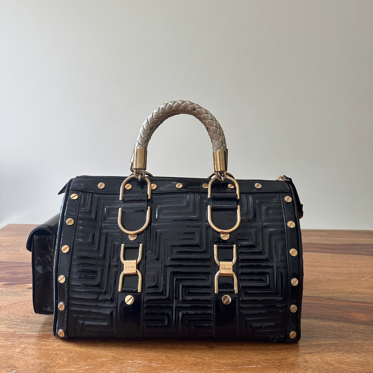 Gianni Versace Patent Leather Studded Handle Bag
