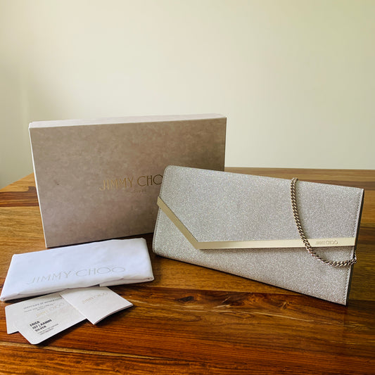Jimmy Choo Glitter Clutch in Silver
