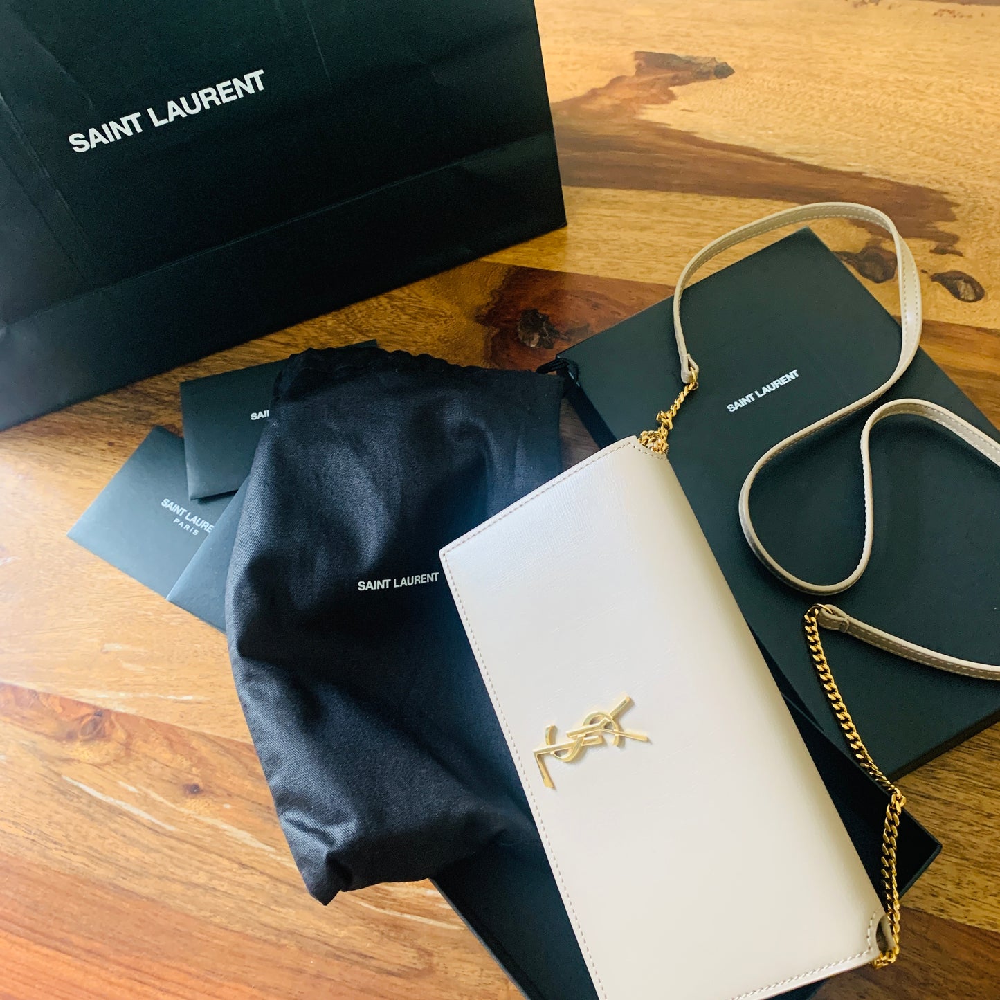 Saint Laurent Cassandre Phone Holder with Strap in Smooth Leather