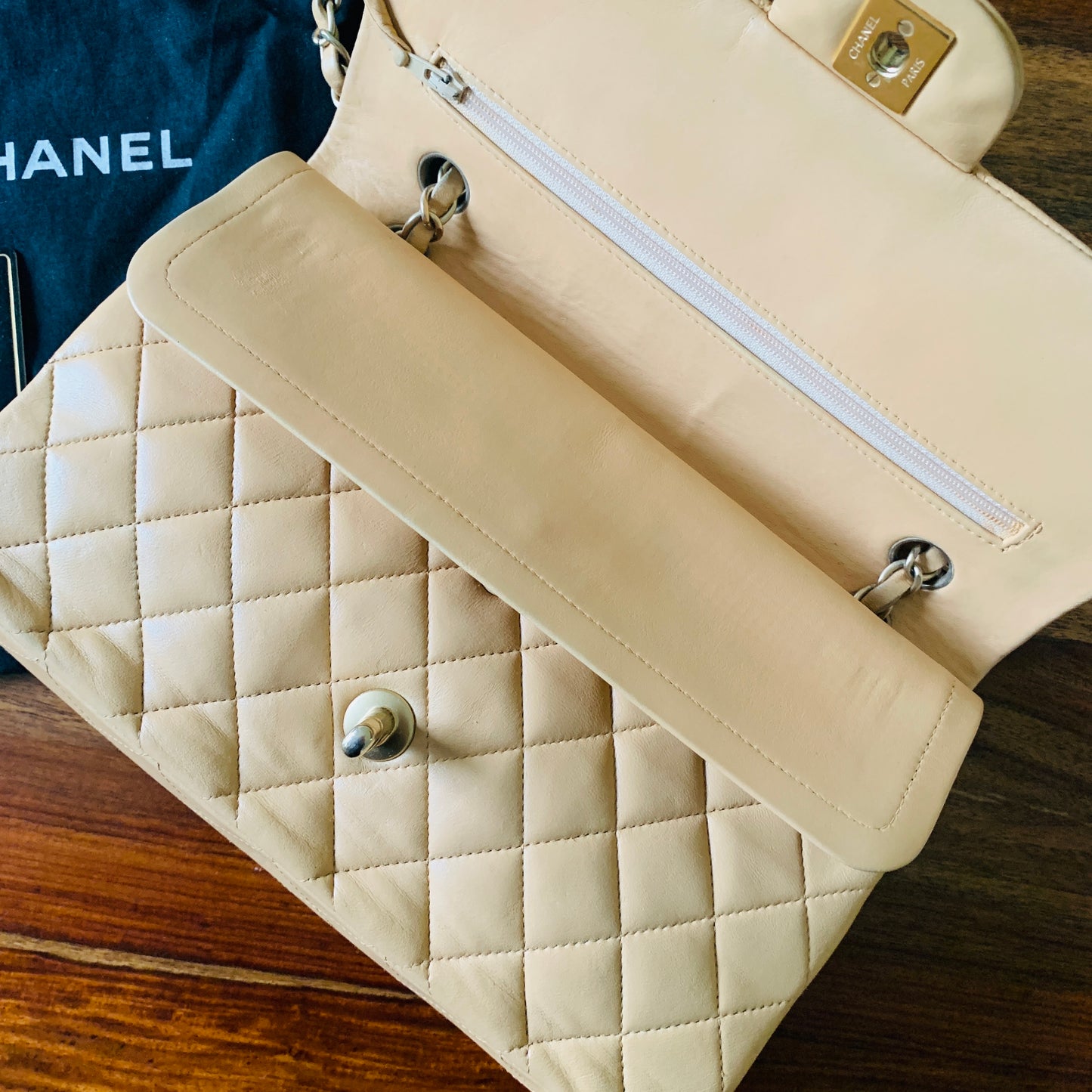 Chanel Medium Classic Double Flap Beige Shoulder Bag